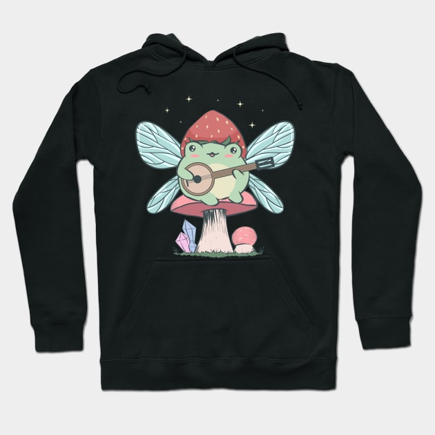 Cottagecore Aesthetic Cute Fairy Frog Banjo Player Hoodie by Alex21